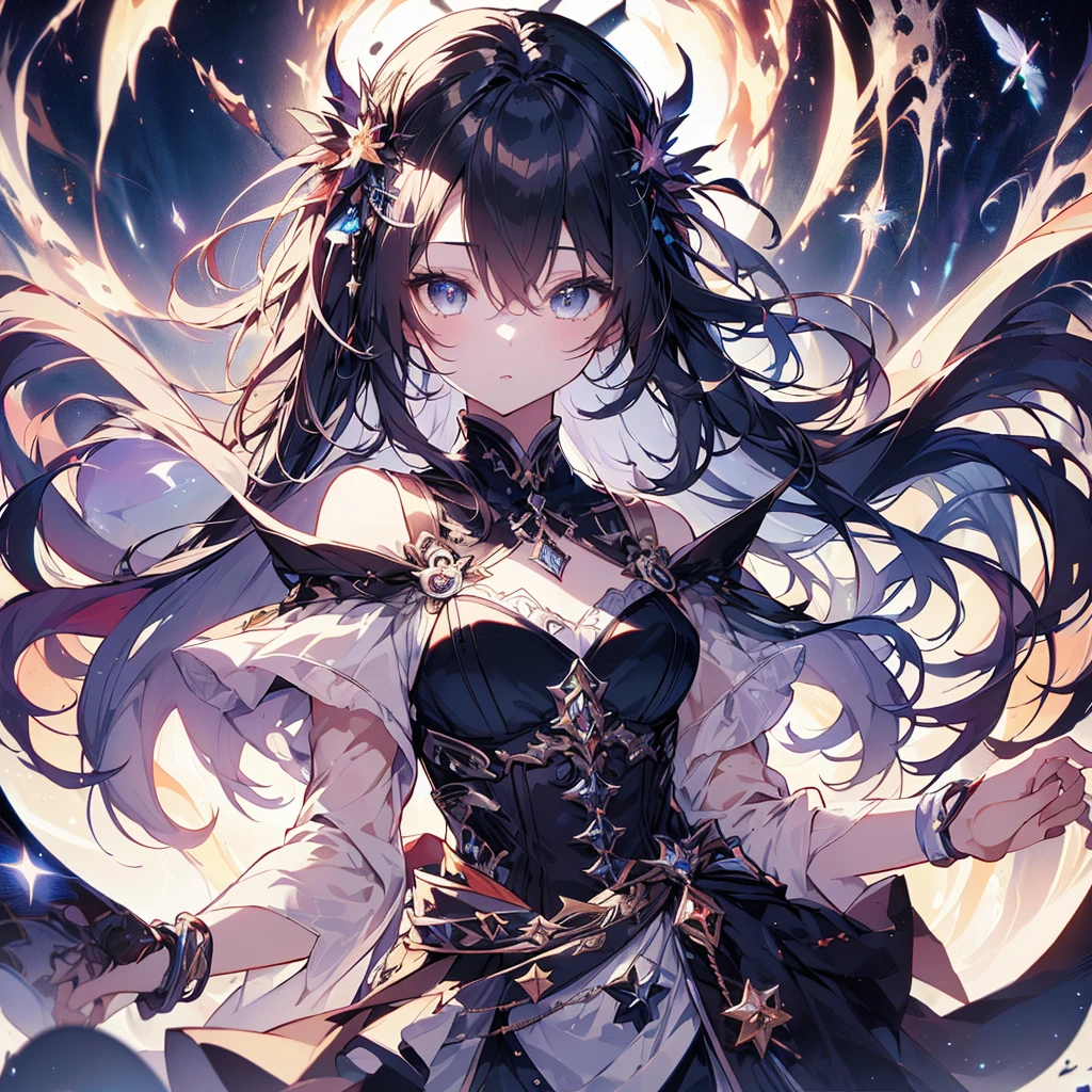 1girl,(((Highest quality、Masterpiece、Official Art、The best dynamic composition、Super detailed)))、Anime Style、Star Fairy、Unique and original hairstyle、cute、Creative outfitovie Posters、