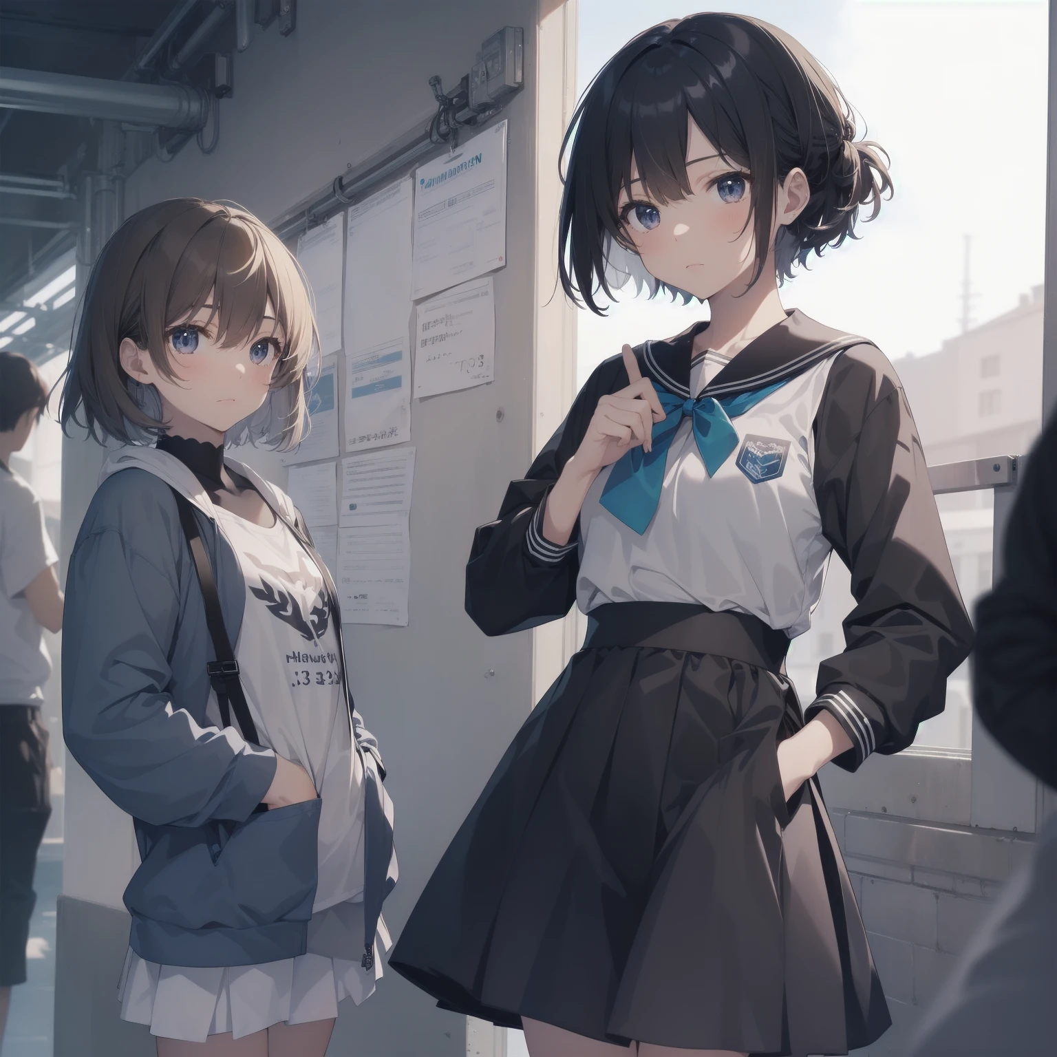 ultra-absurdres-Top quality by artist God, ultra-detailed, high resolution, anime moe artstyle, best anime 8k konachan wallpaper, pixiv contest winner, pool:2810, perfect anatomy,break, 1girl, (Please draw a girl walking sleepily to school alone. )break,(Solo,little female, 13-year-old:1.3),Full limbs, complete fingers,a junior high school student, (very short hair), short cut, flat chest, , small butt, small black eyes, beautiful detailed eyes, well-proportioned iris and pupils, expressive eyes, highres detailed hair, soft expression, salor school_uniform, sailor collar, serahuku, bow, pleated skirt,(Detailed Lighting), (Detailed background), in the School commute route. break,super detailed skin, Best cinematic lighting powered by famous artist, 8k,beauty illustration,photoshop_(medium),very aesthetic,break,((artist:zen_(kamuro) )), artist:clamp ,artist:carnelian ,artist:kantoku ,