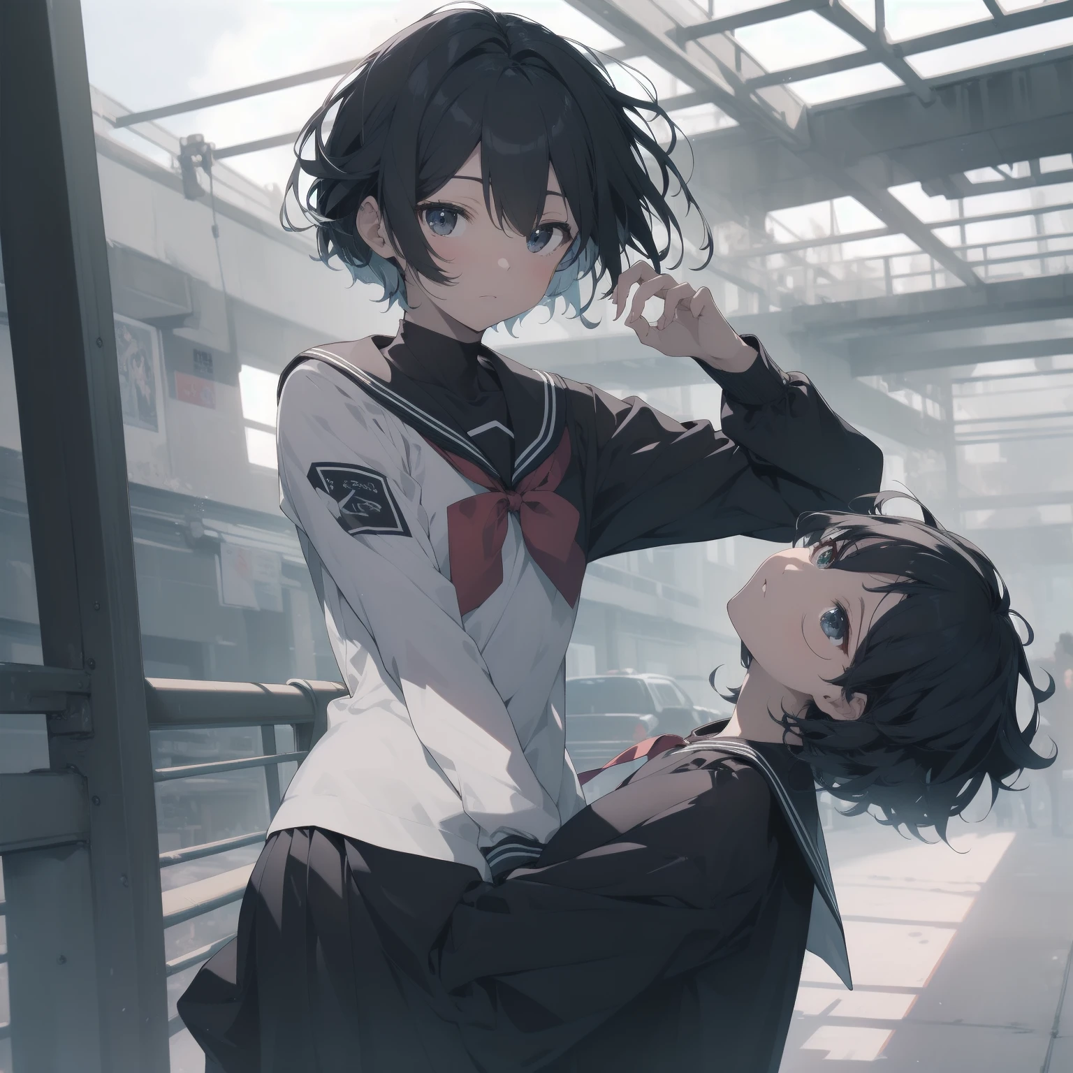 ultra-absurdres-Top quality by artist God, ultra-detailed, high resolution, anime moe artstyle, best anime 8k konachan wallpaper, pixiv contest winner, pool:2810, perfect anatomy,break, 1girl, (Please draw a girl walking sleepily to school alone. )break,(Solo,little female, 13-year-old:1.3),Full limbs, complete fingers,a junior high school student, (very short hair), short cut, flat chest, , small butt, small black eyes, beautiful detailed eyes, well-proportioned iris and pupils, expressive eyes, highres detailed hair, soft expression, salor school_uniform, sailor collar, serahuku, bow, pleated skirt,(Detailed Lighting), (Detailed background), in the School commute route. break,super detailed skin, Best cinematic lighting powered by famous artist, 8k,beauty illustration,photoshop_(medium),very aesthetic,break,((artist:zen_(kamuro) )), artist:clamp ,artist:carnelian ,artist:kantoku ,
