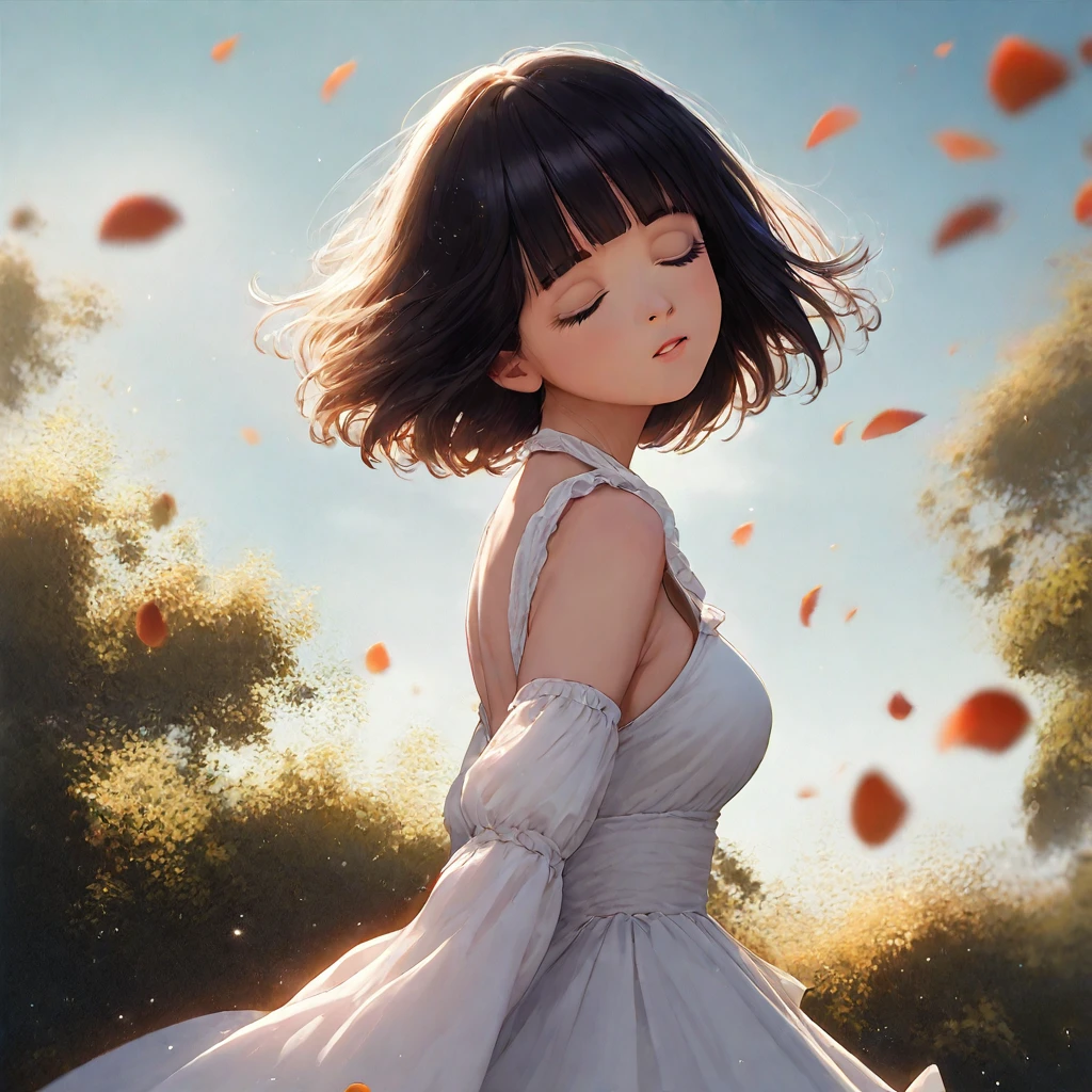 score_9,score_8_up,score_7_up,masterpiece,best quality, source anime, realistic, super detailed, extreme detailed, rating_safe,
1girl, flying in the sky, entire body is transparent, from side,
BREAK girl, 22yo, short hair, bob cut, (blunt bangs), black hair, (tareme, detailed cute brown eyes), curled eyelashes, (large breasts:0.9),
shiny hair, beautiful detailed eyes, beautiful face,
white dress, (closed eyes:1.2), parted lips,
disappearing process, particles of light
