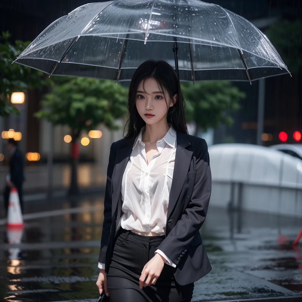 mini skirt、Hair getting wet in the rain、Transparent shirt、Beautiful woman getting wet in the rain、typhoon、Get wet without an umbrella、Beautiful woman in the rain、雨で濡れたBeautyOL、Detailed face、Realistic、beautiful girl、Beauty、Office Lady Uniform、beauty、Beautiful woman、Narrow waist、Handsome woman、Tight pants look、suit、Sexy pose、タイトなsuitパンツ、雨で濡れたsuit、濡れたNaked shirt、See-through shirt、Shot in heavy rain、Naked shirt