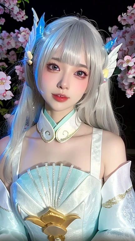 (ulzzang-6500-v1.1:0.8),(raw photo:1.2),((photorealistic:1.4)),(upper body),best quality ,masterpiece, an extremely delicate and beautiful, extremely detailed ,CG ,unity ,8k wallpaper, Amazing, finely detail, masterpiece,best quality,official art,extremely detailed CG unity 8k wallpaper,absurdres, incredibly absurdres, huge filesize, ultra-detailed, highres, extremely detailed,beautiful detailed girl, extremely detailed eyes and face, beautiful detailed eyes,light on face,cinematic lighting,1girl,looking at viewer,east asian architecture,(blurry background:1.2),cherry blossoms, lantern light, depth of field,