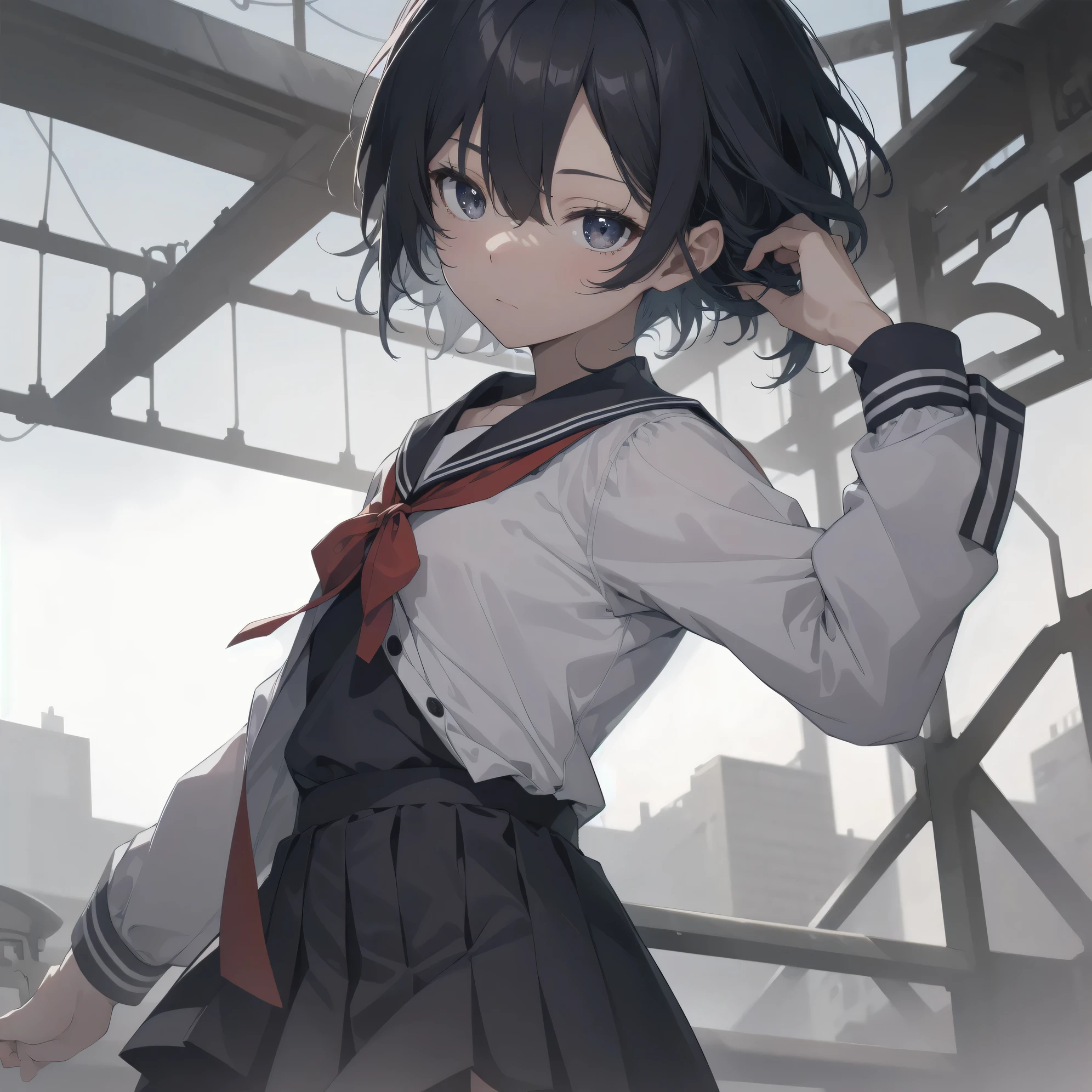 ultra-absurdres-Top quality by artist God, ultra-detailed, high resolution, anime moe artstyle, best anime 8k konachan wallpaper, pixiv contest winner, pool:2810, perfect anatomy,break, 1girl, (Please draw a girl walking sleepily to school alone. )break,(Solo,little female, 13-year-old:1.3),Full limbs, complete fingers,a junior high school student, (very short hair), short cut, flat chest, , small butt, small black eyes, beautiful detailed eyes, well-proportioned iris and pupils, expressive eyes, highres detailed hair, soft expression, salor school_uniform, sailor collar, serahuku, bow, pleated skirt,(Detailed Lighting), (Detailed background), in the School commute route. break,super detailed skin, Best cinematic lighting powered by famous artist, 8k,beauty illustration,photoshop_(medium),very aesthetic,break,((artist:zen_(kamuro) )), artist:clamp ,artist:carnelian ,artist:kantoku ,