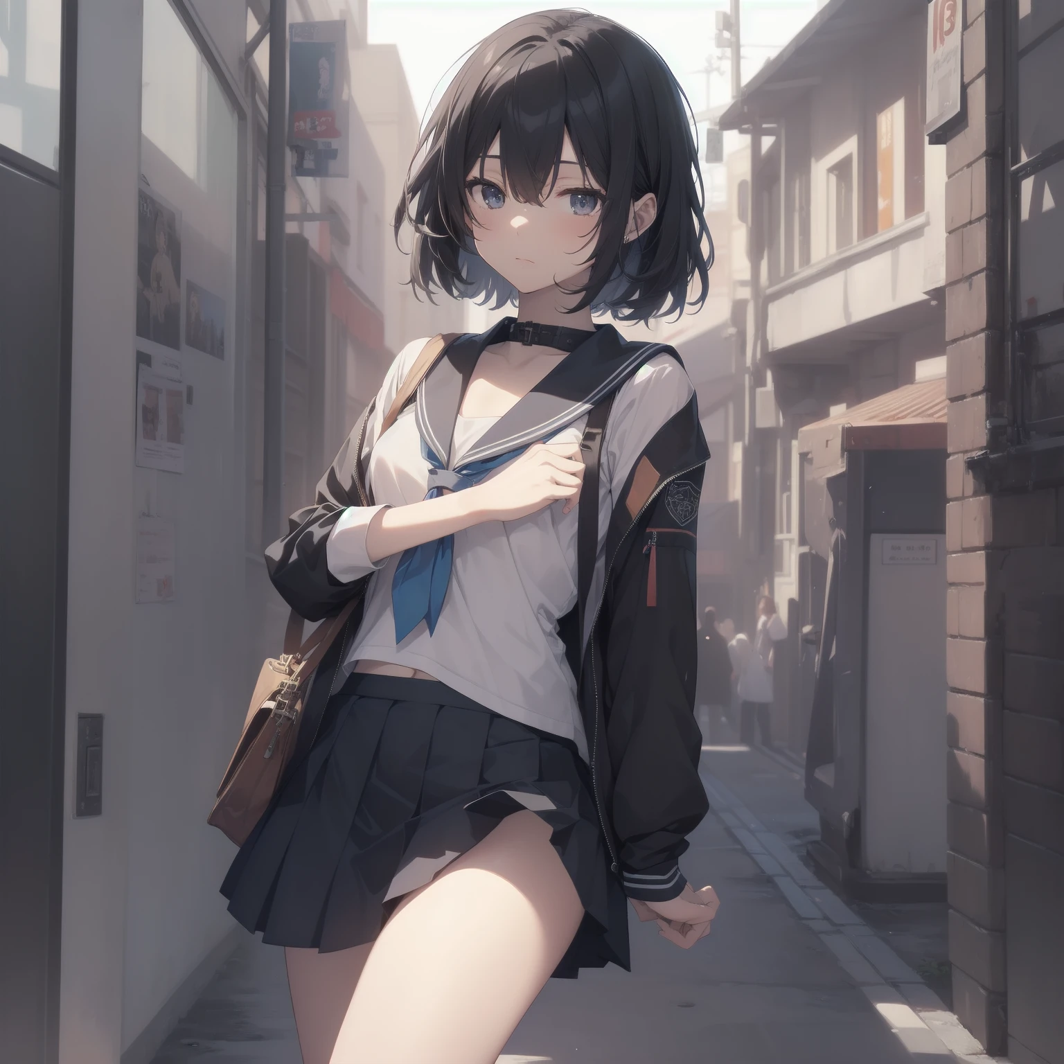 ultra-absurdres-Top quality by artist God, ultra-detailed, high resolution, anime moe artstyle, best anime 8k konachan wallpaper, pixiv contest winner, pool:2810, perfect ???????,break, 1girl, (Please draw a girl walking sleepily to school alone. )break,(Solo,little female, 13-year-old:1.3),Full limbs, complete fingers,a junior high school student, (very short hair), short cut, flat chest, , small butt, small black eyes, beautiful detailed eyes, well-proportioned iris and pupils, expressive eyes, highres detailed hair, soft expression, salor school_uniform, sailor collar, serahuku, bow, pleated skirt,(Detailed Lighting), (Detailed background), in the School commute route. break,super detailed skin, Best cinematic lighting powered by famous artist, 8k,beauty illustration,photoshop_(medium),very aesthetic,break,((artist:zen_(kamuro) )), artist:clamp ,artist:carnelian ,artist:kantoku ,
