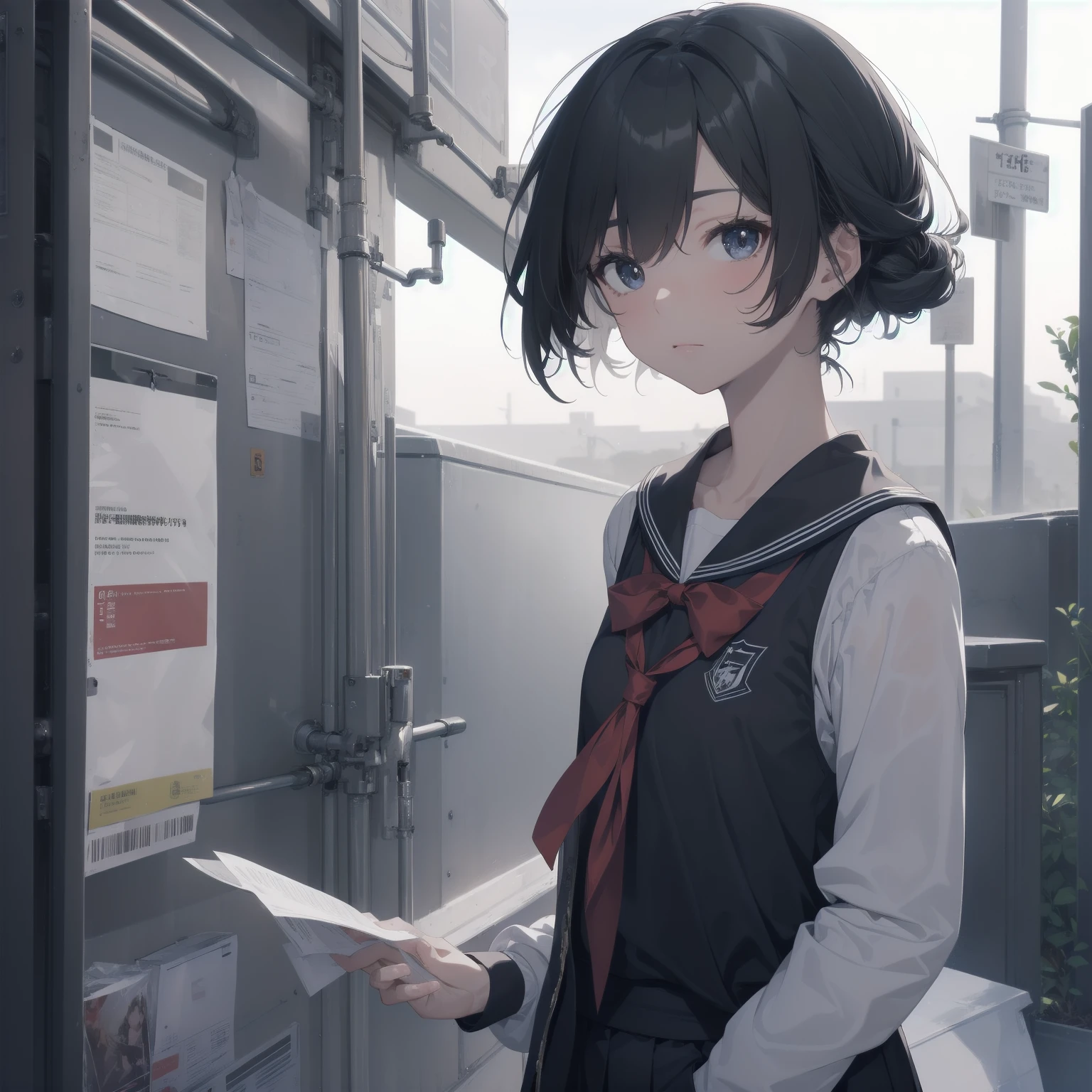 ultra-absurdres-Top quality by artist God, ultra-detailed, high resolution, anime moe artstyle, best anime 8k konachan wallpaper, pixiv contest winner, pool:2810, perfect anatomy,break, 1girl, (Please draw a girl walking sleepily to school alone. )break,(Solo,little female, 13-year-old:1.3),Full limbs, complete fingers,a junior high school student, (very short hair), short cut, flat chest, , small butt, small black eyes, beautiful detailed eyes, well-proportioned iris and pupils, expressive eyes, highres detailed hair, soft expression, salor school_uniform, sailor collar, serahuku, bow, pleated skirt,(Detailed Lighting), (Detailed background), in the School commute route. break,super detailed skin, Best cinematic lighting powered by famous artist, 8k,beauty illustration,photoshop_(medium),very aesthetic,break,((artist:zen_(kamuro) )), artist:clamp ,artist:carnelian ,artist:kantoku ,