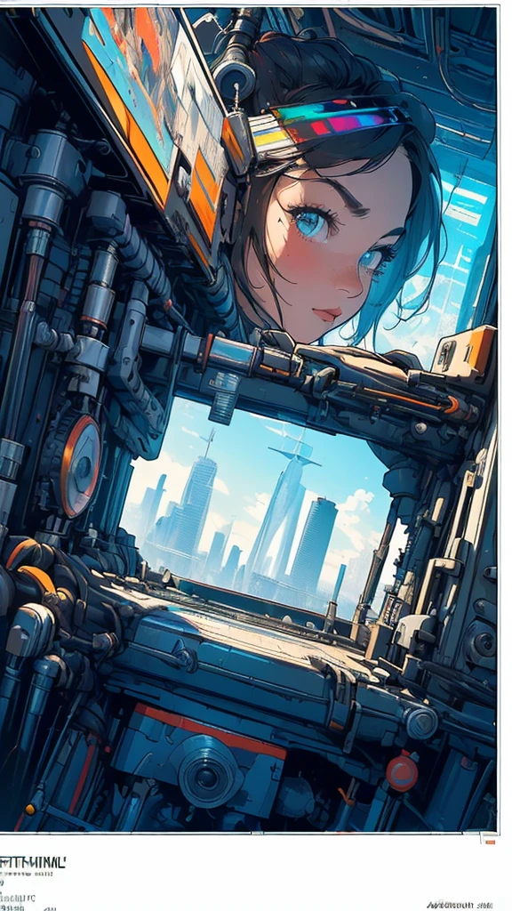 (((masterpiece, highest quality))),(((solo:1.2))),(((1girl:1.2))),32k wallpaper, very detailed, poster, vintage science fiction,(((((geometric cinematic movie poster))))), ((bauhaus)),(shape),(((abstract))),(mid century modern),movie poster,(((((portfolio))))),(((((Close-up))))),(((((bust up))))),((((more various angle)))),((((highlight)))),Vast landscape,((((heterochromia)))),(((complete. detailed face))),((((Extremely talented)))),(((((most complecated futristic machine))))),(Colorful color scheme),(((detailed unlimited mechanic lady)))