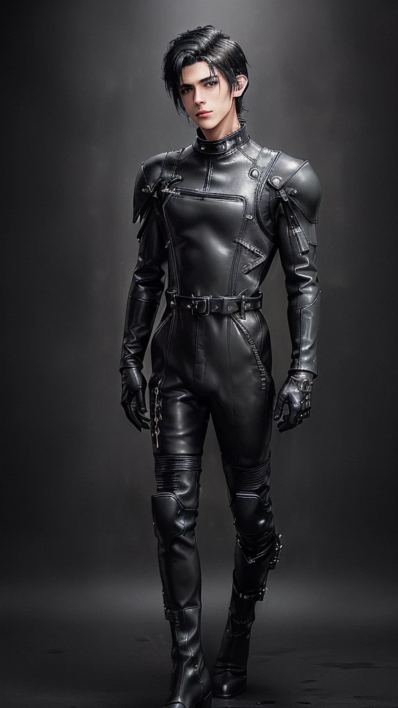 ((Final Fantasy taste reality graphics)), ((two young, cute and cool ikemen boys)),,,his age is early 20s, thin eyebrows and beady eyes, ((((they are wearing very black shiny thin and coverall latex catsuit with front fastener )))),((catsuit front fastener is closed)),,((((catsuit is tight-fitting, long sleeve and hem)))), ((((put on black shiny and coverall full finger latex glove on both hands)))),((catsuit,glove and corsets is very tight-fitting,for neck-to-toe)),,((((black color knee-high leather platform long boots)))),((also put leather corset,on girth,neck,and both wrists)),((neck collar corset is big, very thick, and very long length)), ((put on a thick,big,long length leather neck collar around neck)),((dont show finger)),((boys is must no bare hands)),((two boys looks like fashion model)),((all latex clothes is smooth taxtrue)),((boys body is skinny)),((Don't show the skin around his neck)),((boys show the head-to-toe )),((Don't show your bare skin from the head down)),((cover everything except the head)),((boys put on black color gasmask,only nose area and mouth area.))
((Boys relationship))
((Two Boys slender body shape)),(((A tube is connected to the both gas mask))),((((don't hide two boys eyes))))