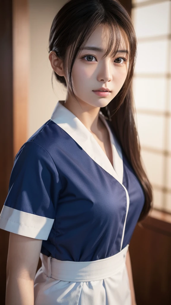 A beautiful young Japanese woman, around 20 years old, wearing a Nurses' Uniforms, ultra-detailed, 8K resolution, highly realistic, cinematic lighting, best quality, masterpiece, photorealistic, physically-based rendering, extremely detailed, vivid colors, professional, sharp focus, studio lighting
