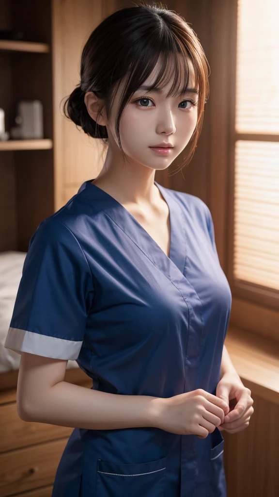 A beautiful young Japanese woman, around 20 years old, wearing a Nurses' Uniforms, ultra-detailed, 8K resolution, highly realistic, cinematic lighting, best quality, masterpiece, photorealistic, physically-based rendering, extremely detailed, vivid colors, professional, sharp focus, studio lighting