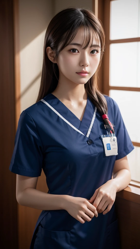 A beautiful young Japanese woman, around 20 years old, wearing a Nurses' Uniforms, ultra-detailed, 8K resolution, highly realistic, cinematic lighting, best quality, masterpiece, photorealistic, physically-based rendering, extremely detailed, vivid colors, professional, sharp focus, studio lighting