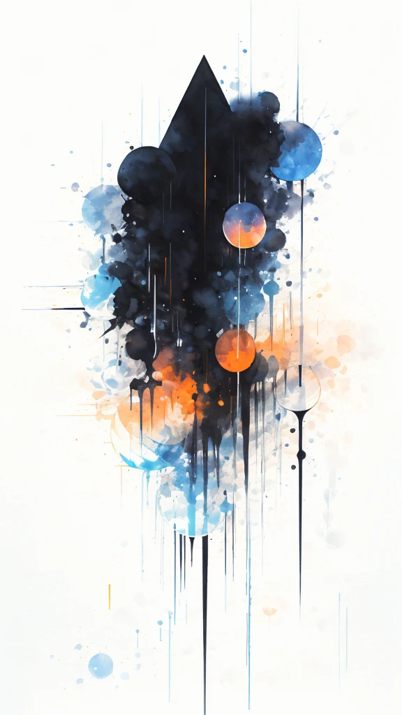 Symbolic abstraction, ((there is nothing)), ((Masseter muscle area)), ((Highest quality)), (Very detailed)), Black Background, Full Color, Extreme light and shadow, In the middle of the night, Abstract watercolor、quadrangle、triangle、Linear flash、Diffusing Sparkle