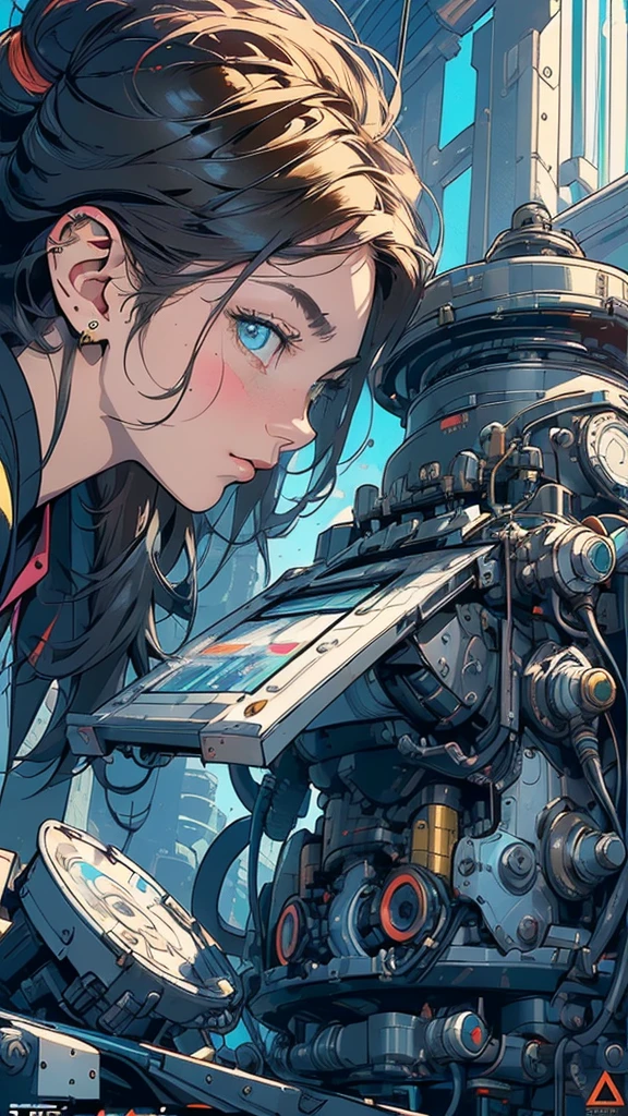 (((masterpiece, highest quality))),(((solo:1.2))),(((1girl:1.2))),32k wallpaper, very detailed, poster, vintage science fiction,(((((geometric cinematic movie poster))))), ((bauhaus)),(shape),(((abstract))),(mid century modern),movie poster,(((((portfolio))))),(((((Close-up))))),(((((bust up))))),((((more various angle)))),((((highlight)))),Vast landscape,((((heterochromia)))),(((complete. detailed face))),((((Extremely talented)))),(((((most complecated futristic machine))))),(Colorful color scheme),(((detailed unlimited mechanic lady)))