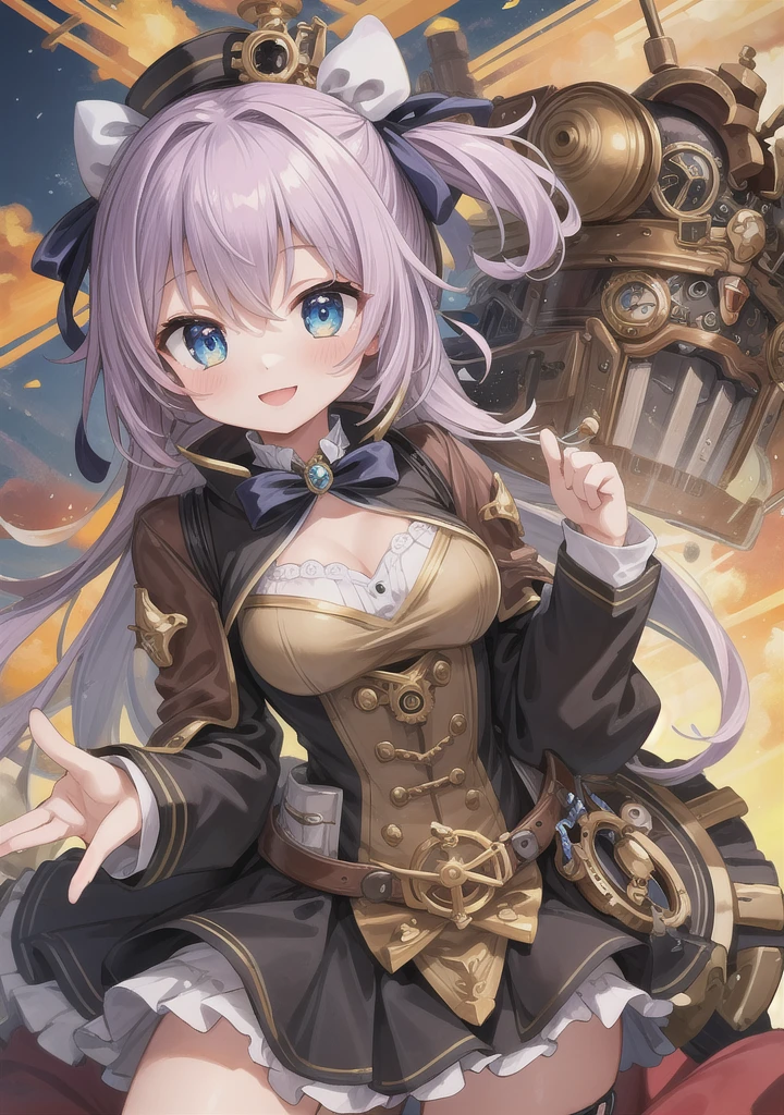 1girl, solo, smile,steampunk,, masterpiece, best quality:1.4,high quality, detailed,