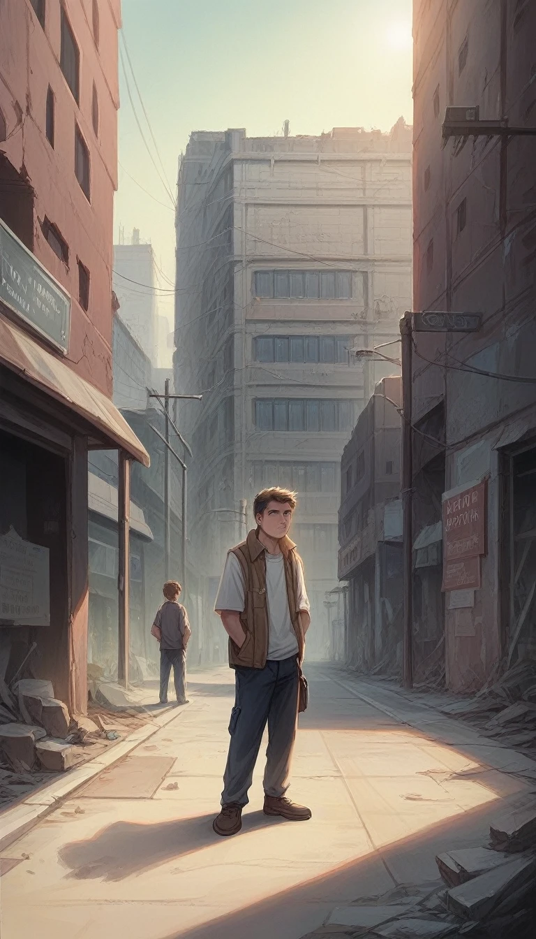Human resistance, struggling against ants, urban setting, tired and hiding, recalling past insect battles, urban ruins in the background, medium shot, hyper-realistic, photo realism, cinematography, photorealism, cinematography, the camera lens size should be 200mm, the aperture setting should be f4.5, and the ISO should be 1600. The medium should be artistic and in color.