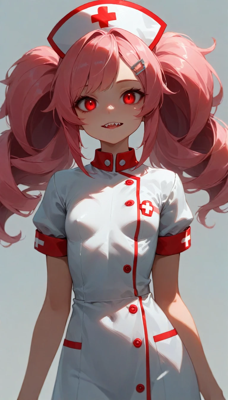 Beauty caretaker 、Nurse uniform、Highest quality、masterpiece、One Girl、22 years old、White skin、Expressionless、Lift the corners of your mouth、Sharp teeth、Pink Hair。Twin tails、Hair Clip、big hair clip、Cute Hair Clips、Grey Eyes、Small red cheeks and nose、Flat Chest、Small breasts、Small breasts、Dead Eyes、Dead Man&#39;s Eyes、break、Beauty caretaker 、Hospital room、Giving an enema to a patient、Stick an enema into the gate of the patient&#39;s school、Blurred patient&#39;s face、The patient is male、Blurred face of a man feeling pleasure