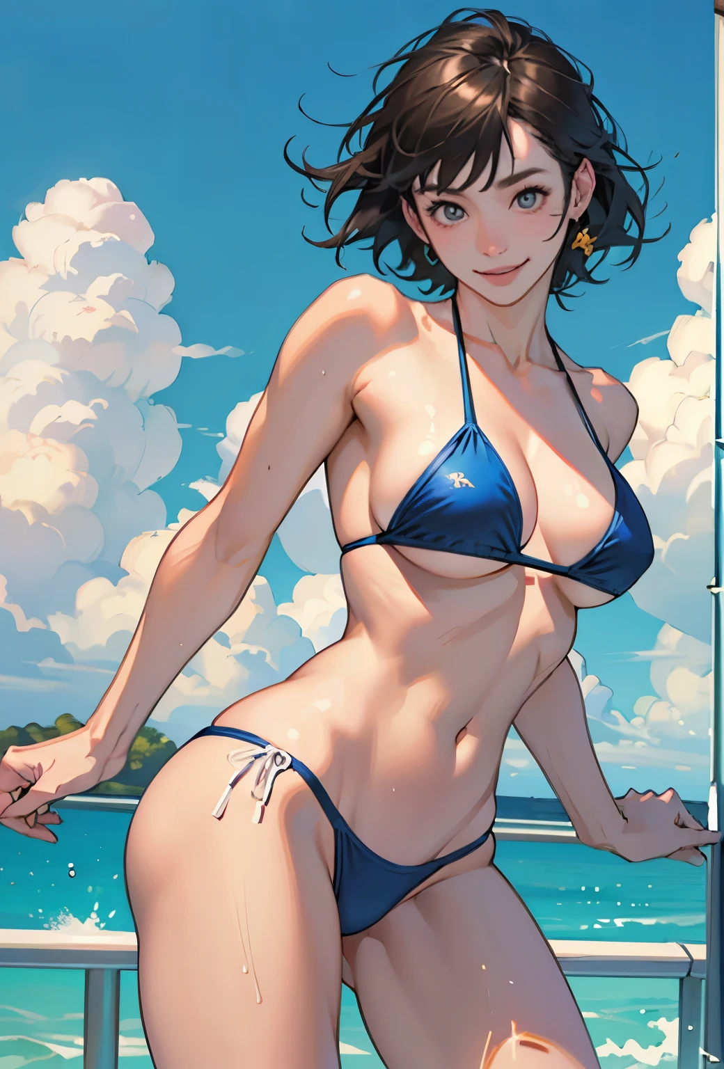 Realistic、Face reality、With a girl、Swimwear、Sexy smile、My breasts have gotten a little bigger、Sexy pose、High diving board、競泳Swimwear