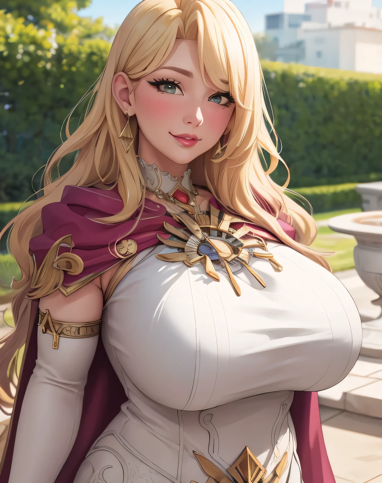 fe_elimine, gloves, white dress, elbow gloves, single glove, long dress, cape, jewelry, white gloves, armlet, bracelet, circlet, gold trim, (masterpiece, best quality, ultra-detailed), realistic style, very close up shot 2.0, garden 2.0, looking at viewer 2.0, perfect eyes 2.0, blushing, face shot 2.0, very close up shot 2.0, face shot 2.0, very close up shot 2.0, face shot 2.0, cute nose, very sexy smile 2.0, very luscious lips 2.0, very heavy eyeshadow 2.0, very heavy makeup 2.0, round face, very thick lips 2.0, very glossy lips 2.0, very pouty lips 2.0, shiny skin, lustrous skin 2.0, plump lips 2.0, very sexy 2.0, very flirty 2.0, very pretty 2.0, very beautiful 2.0, face shot 2.0, very close up shot 2.0, looking at viewer 2.0, looking at viewer 2.0, very sexy smile 2.0, very luscious lips 2.0, very heavy eyeshadow 2.0, very heavy makeup 2.0, round face, very thick lips 2.0, very glossy lips 2.0, very pouty lips 2.0, shiny skin, lustrous skin 2.0, plump lips 2.0, very sexy 2.0, very flirty 2.0, very pretty 2.0, very beautiful 2.0, face shot 2.0, very close up shot 2.0, face shot 2.0, very close up shot 2.0, very heavy eyeshadow 2.0, very heavy makeup 2.0, round face, very thick lips 2.0, very glossy lips 2.0, very pouty lips 2.0, shiny skin, lustrous skin 2.0, plump lips 2.0, very sexy 2.0, very flirty 2.0, very pretty 2.0, very beautiful 2.0, face shot 2.0, very close up shot 2.0, looking at viewer 2.0, face shot 2.0, looking at viewer 2.0, face shot 2.0, very close up shot 2.0, looking at viewer 2.0, face shot 2.0, very close up shot 2.0, looking at viewer 2.0, very close up shot 2.0, very sexy 2.0, very sexy 2.0, face shot 2.0, face shot 2.0, very close up shot 2.0, face shot 2.0, very bimbo 2.0, very bimbo 2.0, very bimbo 2.0, very bimbo 2.0, very bimbo 2.0, very bimbo 2.0, very huge breasts 2.0, very huge breasts 2.0, very bimbo 2.0, very huge breasts 2.0, hourglass waist 2.0, hourglass waist 2.0, facing viewer 2.0, straight ahead shot 2.0, very curvy