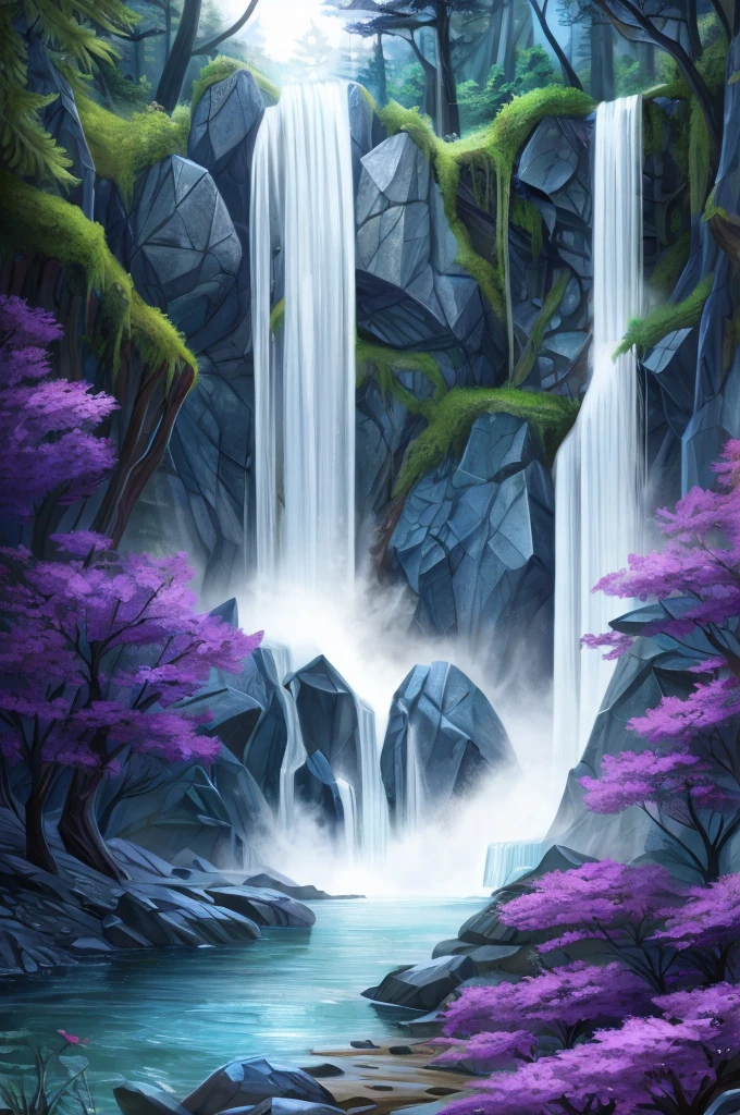 a close up of a cartoon pony near a waterfall, concept art by Kamagurka, deviantart contest winner, fantasy art, twilight sparkle, commission for high res, cool twilight, dark cool twilight, in a magical forest, mlp, mlp fanart, oc commission, commission for, fantasy art style, doing a hot majestic pose, next to a waterfall