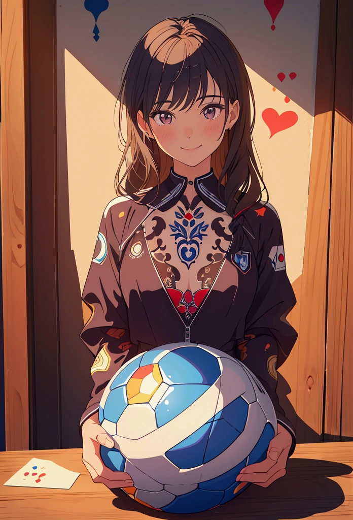 (masterpiece), (Highest quality), (Very detailed), (Best illustrations), (Best Shadow), (Absurd), woman, Age 25, vapor, Close your mouth, Medium chest, shy, A light smile, Sports, soccer, soccer ball,