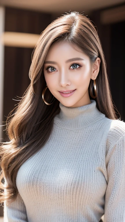 (Cowboy Shot、Highest quality、8k、Award-winning works、Ultra-high resolution)、One beautiful woman、(Perfect, The most natural grey long sleeve sweater:1.1)、(blonde:1.1)、Bright color contacts、Perfect Makeup、Bright and shiny lipstick、(Very heavy makeup:1.2)、(Deep pink around the eyes:1.1)、Beautiful bright eyeshadow、Heavy makeup around the eyes、(Big Breasts:1.2)、Wavy semi-long hair、(Romantic affection:1.1)、The best smile when he sees me、(Many of them emphasize the body line..:1.1)、(Strongly blurred vibrant Harajuku city background:1.1)、(Strongly blurred background:1.1)、Accurate anatomy、Ultra HD Hair、(Ultra-high resolutionの完璧な美しい歯:1.1)、Ultra-high definition beauty face、Ultra HD Hair、Ultra HD Shining Eyes、輝くUltra-high resolutionの美肌、Ultra-high resolutionの艶やかな唇