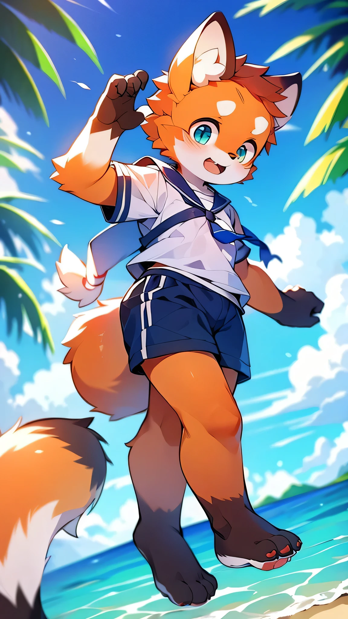 Red Panda Boy，Ocean，Sailor suit