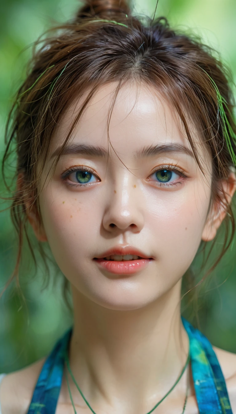 Happy girl, Center, Looking at the camera, Nearly perfect, Dynamic, (Blue and ((Forest Green 1.5)))), Very detailed, number, Art Station, Concept Art, Smooth, Clear focus, illustration, Art work:carne griffiths 和 wadim kashin, Delicate face, 4K