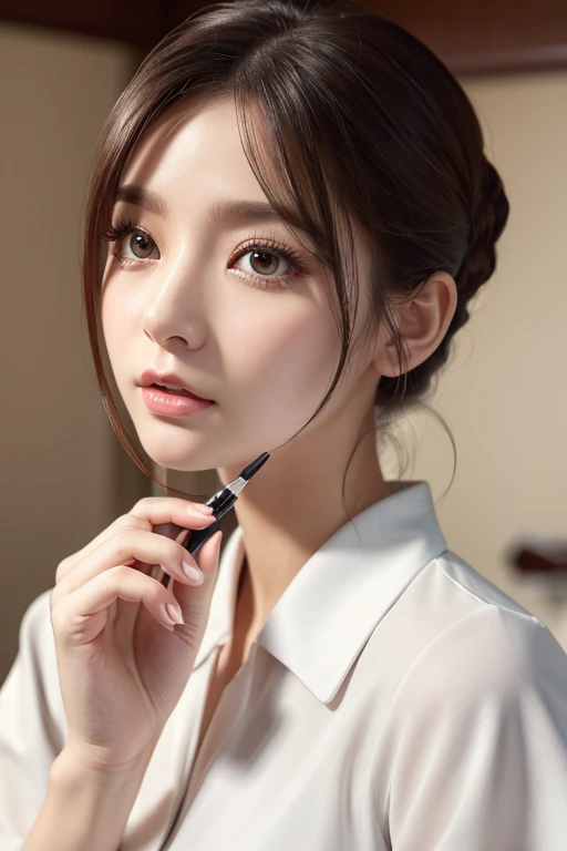 masterpiece、Highest quality、8k、Attractive beautiful large almond-shaped eyes、Big black eyes、Long eyelashes、美しい桜colorの唇、A high, well-defined nose、color々Hairstyle、美しく輝くcolor々な髪color、((Realistic:1.3))、Challenging eyes、Bold composition、Detailed face on the market、Detailed、Golden Ratio Face、Ultra-high resolution、Beautifully detailed and realistic white skin、((Black nurse clothes))、Hospital room、Hold the syringe、Blood collection