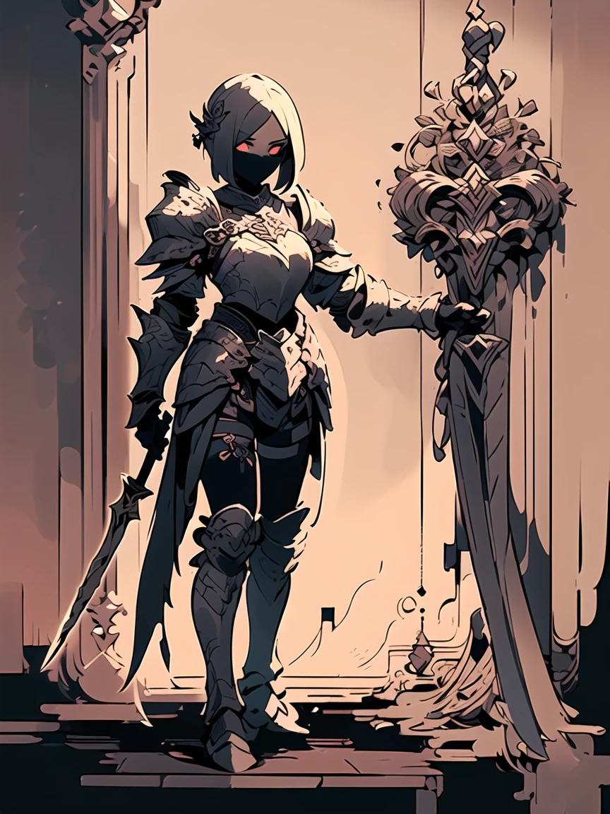 Design a layout showcase Gaming character, (1girl). Black+Gold clothes, opulent and dark, ((showcase weapon:1.4)), cursed blade, (masterpiece:1.2), (best quality), 4k, ultra-detailed, (Step by step design, layout art:1.5), (gloomy lighting, cursed atmosphere), dark knight, ((cursed gloves)), (((revealing armor:1.3))), dark vambraces, cursed boots, (((full_body_shot:1.4)))