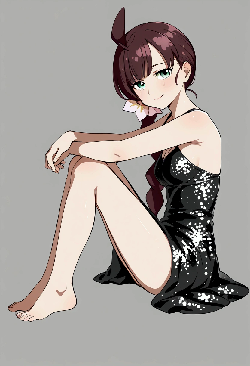 girl face in middle and side of her face barefoot toes both the side