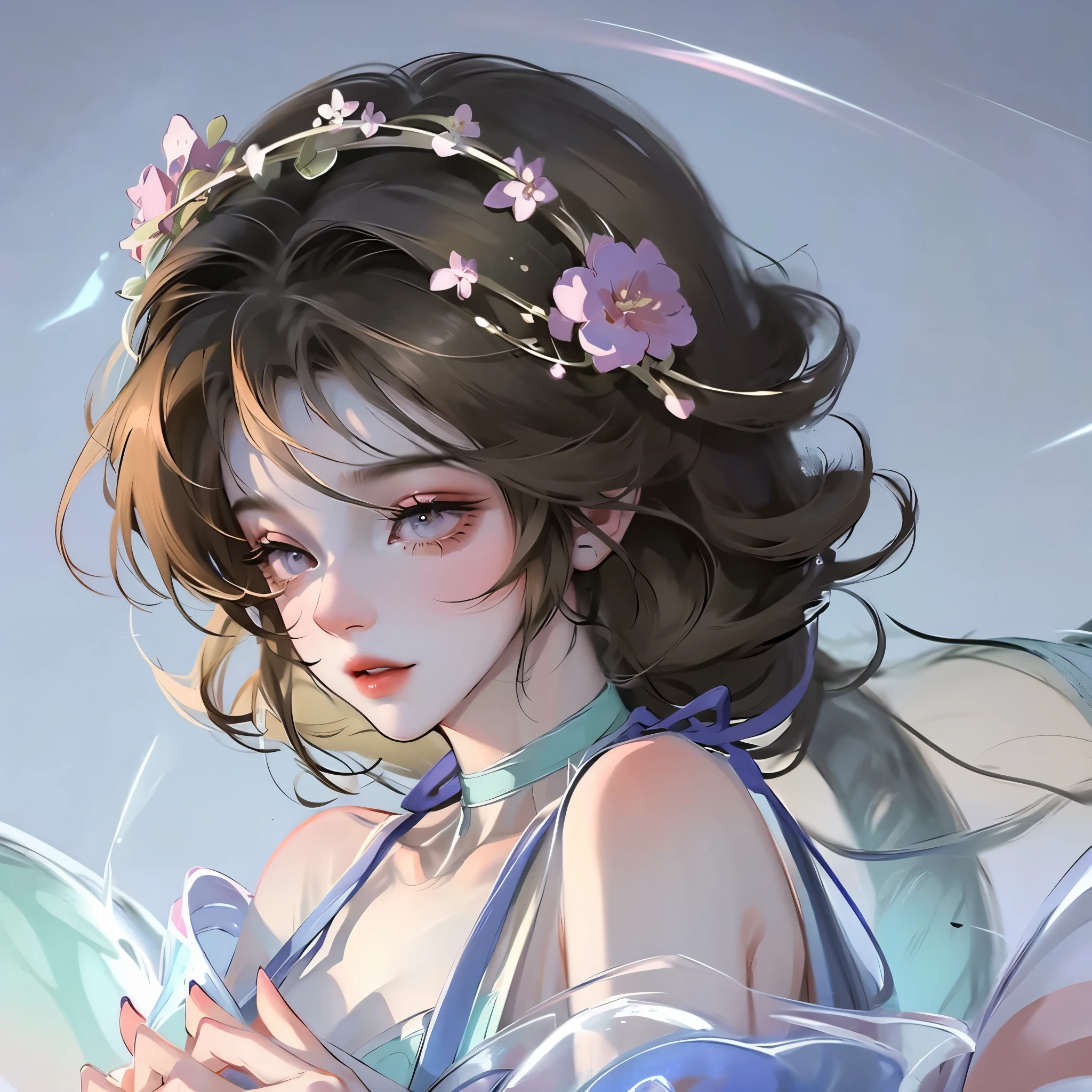 Delicate face, Downshoot, Thick acrylic, pixiv上的illustration, high quality, scum,, degenerate,8K, Extremely detailed, Latest pixiv, illustration, Dynamic poses, Dynamic Angle,, Gorgeous light and shadow, transparency,, Detail decoration, Detailed lines, mystery,, fantasy, magic, sparkling,