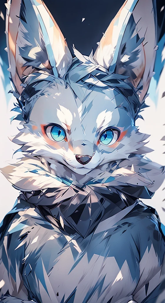 make a fox of the same shape but use only white fur color, blue eyes,