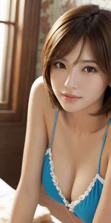 masterpiece、Highest quality、High resolution、Tabletop、wallpaper、Realistic、Bright lighting、Professional Lighting、Face Light、Smooth lighting、Japanese women、Adult、Beautiful woman、action、gravure、sexy、poor、so beautiful、Beautiful Skin、Beautiful and detailed、Detailed face、slim、moderately、short hair、Brunette Hair、Brown eyes、Looking at the camera、I have a sax、Random hooker