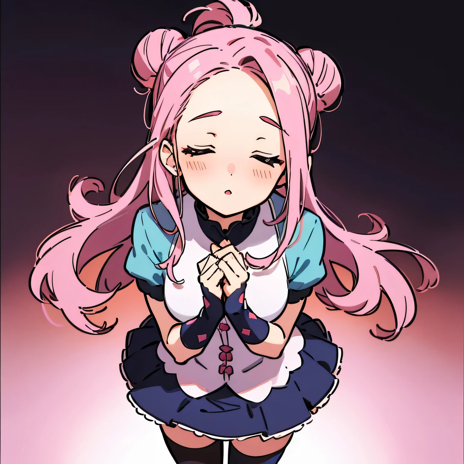 1girl, beautiful young woman, detailed hair in a bun, long forehead, seductive eyes, small nose, red smiling lips, pink blush, fair skin, blue-green t-shirt, black miniskirt, leaning on desk, (best quality,4k,8k,highres,masterpiece:1.2),ultra-detailed,(realistic,photorealistic,photo-realistic:1.37),vivid colors,sharp focus,HDR,UHD,studio lighting,ultra-fine painting,physically-based rendering,extreme detail description,professional,portraits