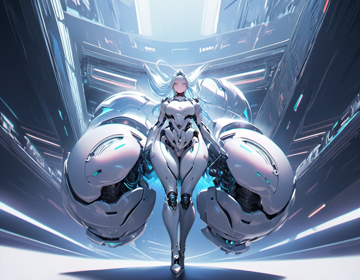 a picture of mech nurse in a futuristic hospital, exquisite beautiful nurse,  dynamic hair style, ((full body shot: 1.5)), ((anatomically correct: 1.5)), (ultra detailed face: 1.2), best detailed face, wearing white nurse robes, white pants, white high heels, delicate mechanical parts, (she holds a syringe: 1.3), cyberpunk hospital background, vibrant, Hyperrealism style, vibrant, Ultra-high resolution, High Contrast, (masterpiece:1.5), highest quality, Best aesthetics), best details, best quality, highres, ultra wide angle, 16k, [ultra detailed], masterpiece, best quality, (extremely detailed) RAW, mecha