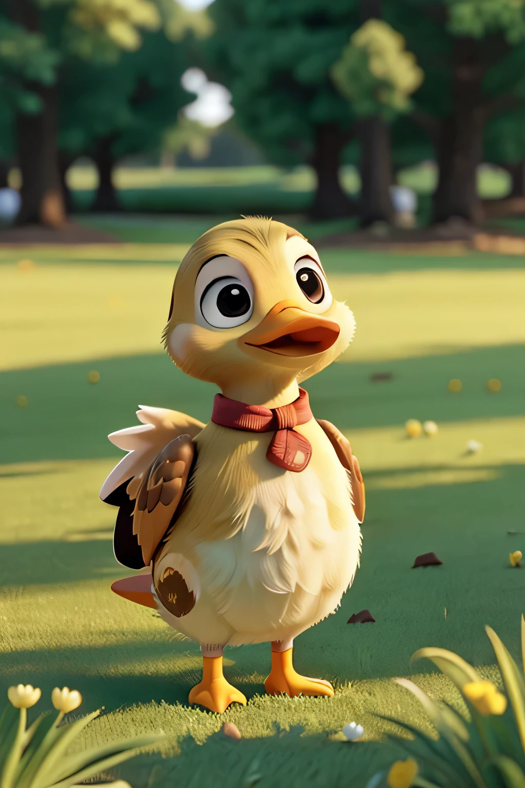 Picture of a cute little duck standing on the grass