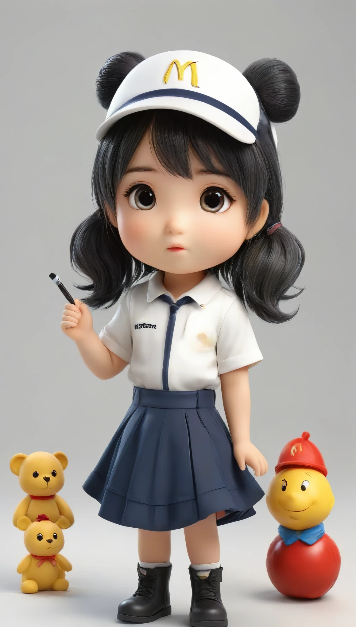 、Mac、Big Face、Big eyes、Smile、Girl、Black Hair、hat、Thumbs up、Simple Background