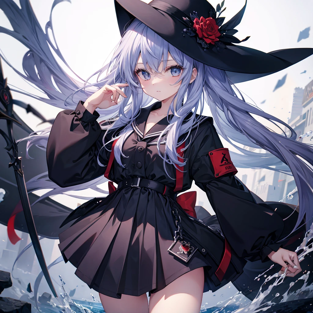 1girl,(((Highest quality、Masterpiece、Official Art、The best dynamic composition、超detailed)))、Anime Style、Vampire Hunter、Black Sailor Suit、Black pleated skirt、The moment the Grim Reaper swung down his giant toad with both hands、Super huge、detailed、Perfect Anatomy、