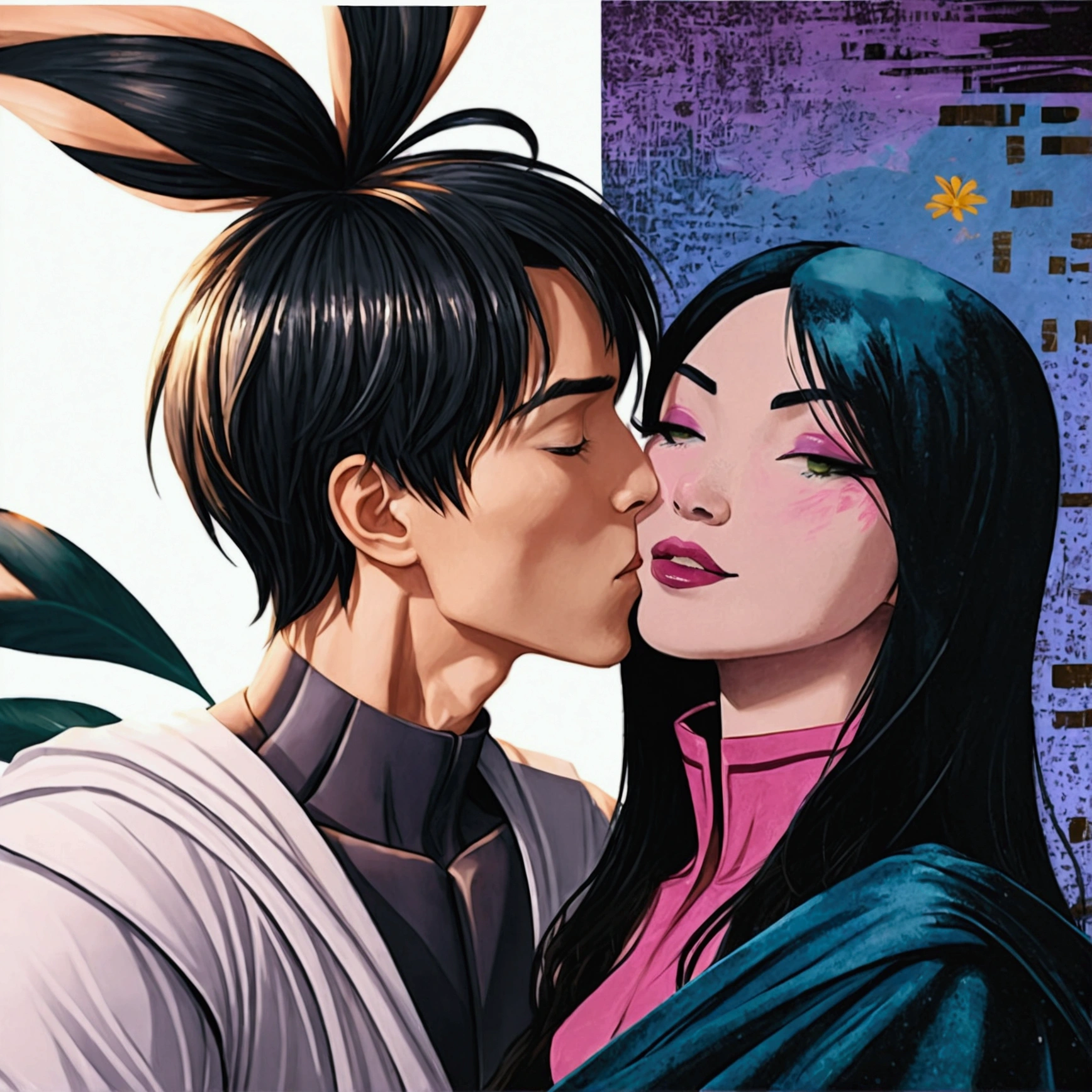 (((masterpiece)) ((A boy)) ((A girl)) ((hugged)) ((kissing)) ((Front view)) ((Best Quality)) ((Better resolution)) ((lovers))