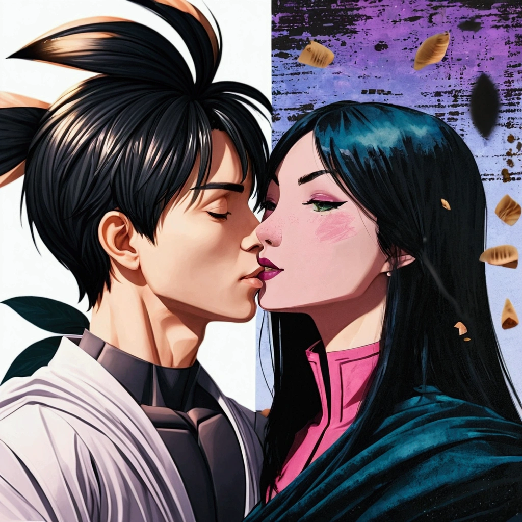 (((masterpiece)) ((A boy)) ((A girl)) ((hugged)) ((kissing)) ((Front view)) ((Best Quality)) ((Better resolution)) ((lovers))