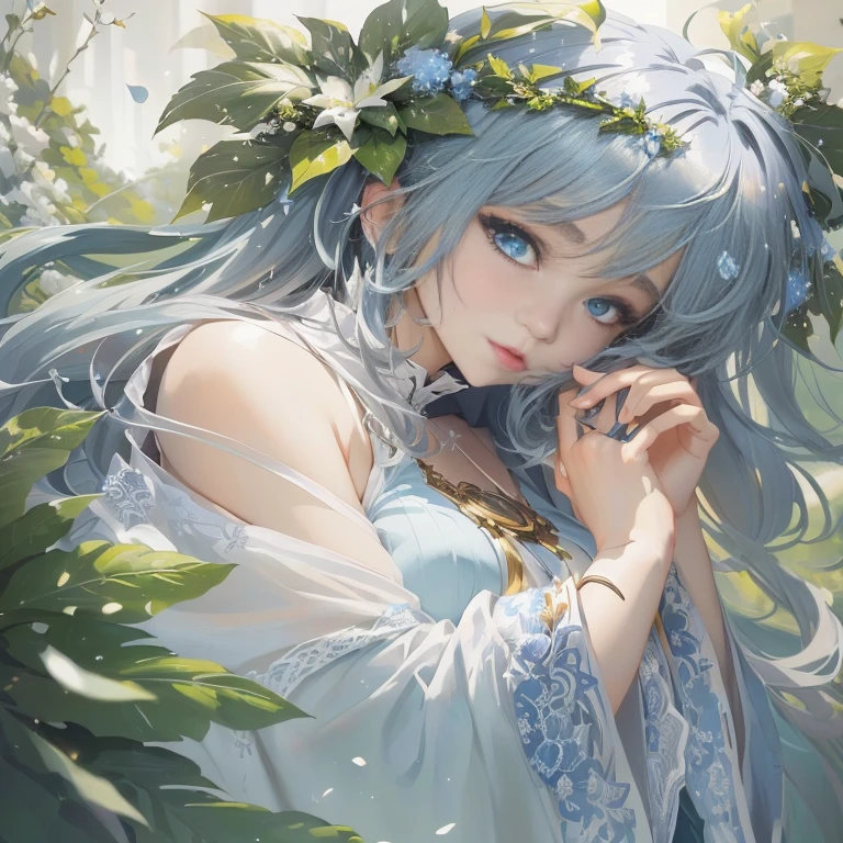 Have blue eyes、Anime girl with short hair and a wreath, guweiz on pixiv artstation, Guweiz on ArtStation Pixiv, Detailed digital anime art, artstation pixivでトレンド, Anime Style 4k, anime art wallpaper 4k, anime art wallpaper 4k, Anime Art Wallpapers 8K, Beautiful anime portraits