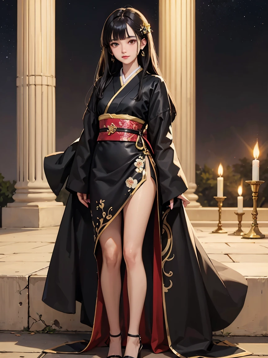 (Pitch Black Night、moonlight、Black Sky、Distant Mountain々々You can see a wide meadow、many petals、Hair blowing in the wind)(((Yellow and black dress、High heels)))、(((Full body shot、Saints praying to the moon)))(((Japanese women, 18-year-old、Small face 1.4、、Blunt bangs、length、Straight Hair、Black-haired、Five Fingers、Full body photo 1.4)))、(Small ear-shaped arms and legs、Full waist circumference、Detailed skin with blood vessels showing through、Beautiful skin shining with sweat、Detailed skin with visible pores、Realistic, Detailed skin of downy hair、リアルでDetailed skin、Highly detailed and beautiful face、Beautiful and well-proportioned face、Very cute face、Detailed skin)