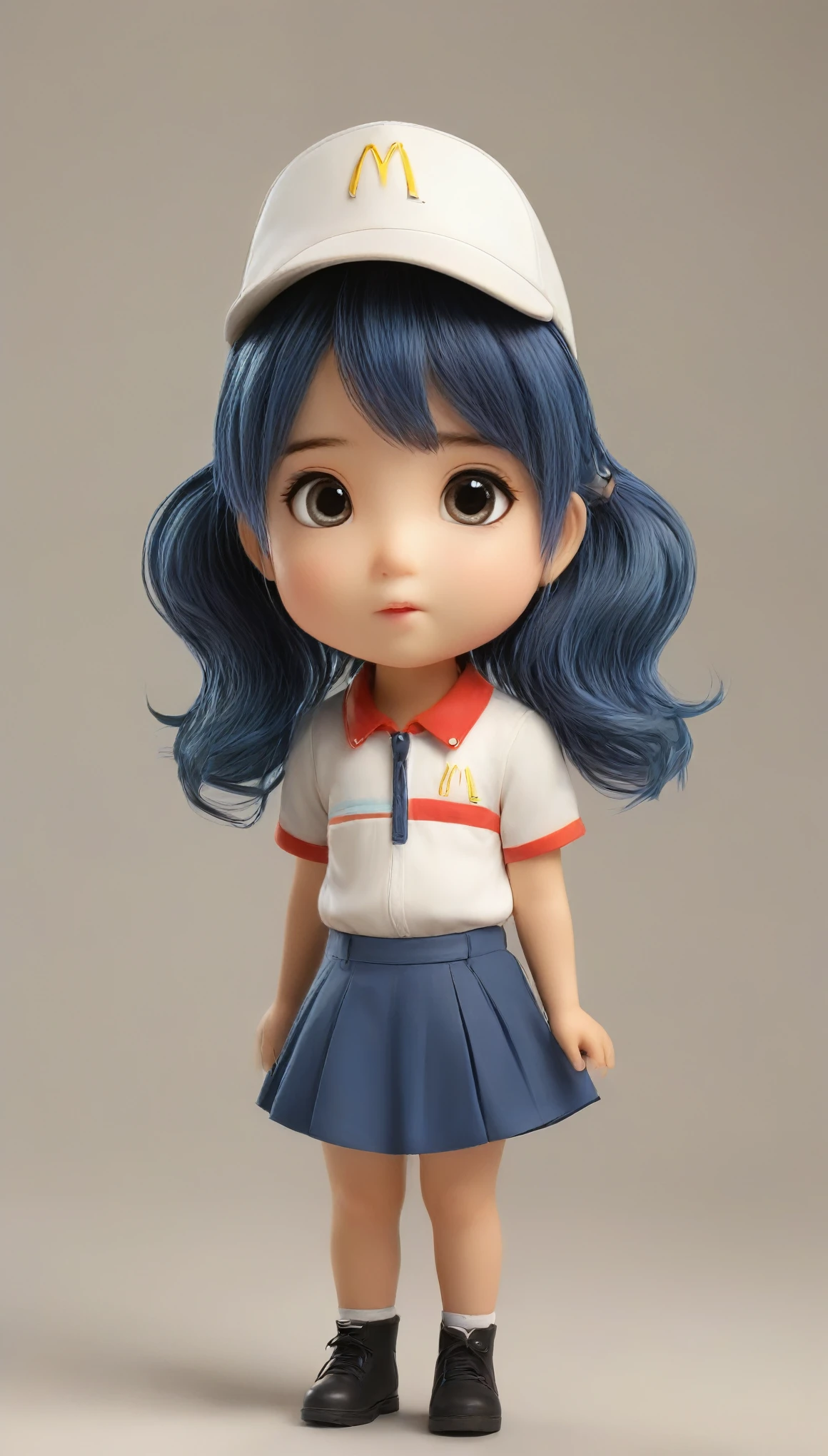 Little、Mac、Big Face、Big eyes、Smile、Girl、Black Hair、hat、Simple Background