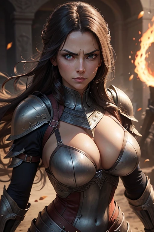 woman, warrior, armor, Glare, Big Breasts