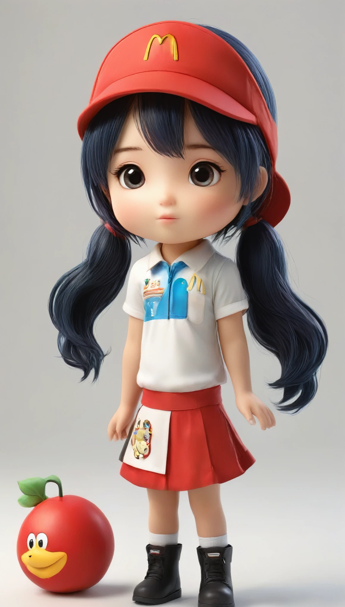 Little、Mac、Big Face、Big eyes、Smile、Girl、Black Hair、Red Hat、Simple Background