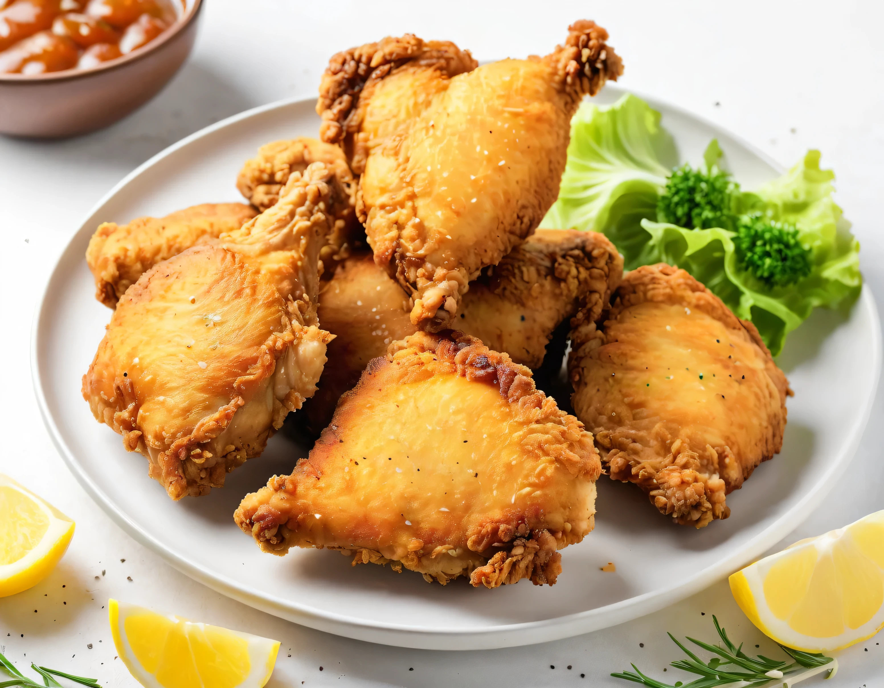 Fried chicken, crispy fried chicken thighs, isolated on white background