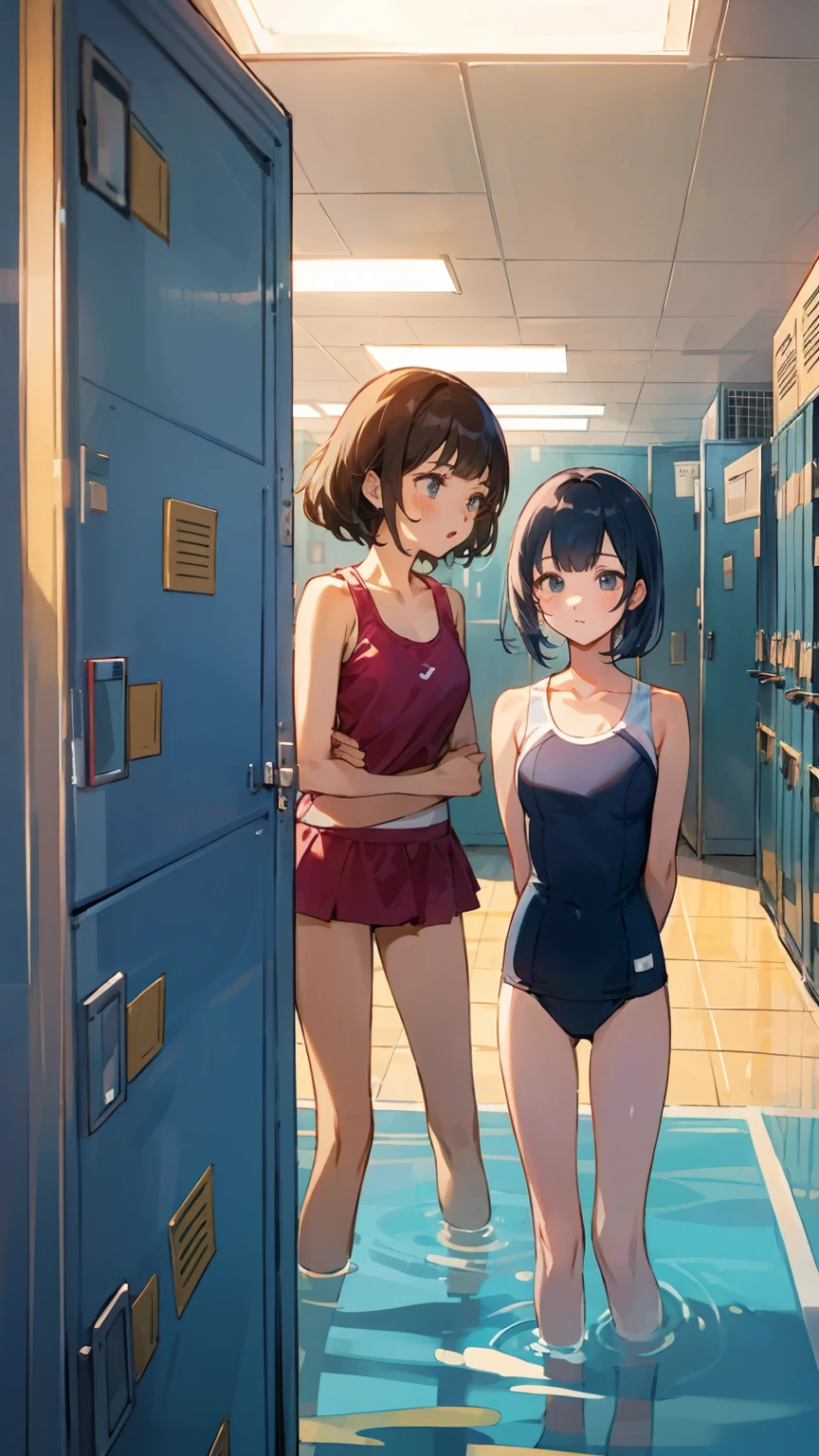 (high quality)、Multiple Girls、high school girl、(locker room)、Several high school girls are changing into swimsuits