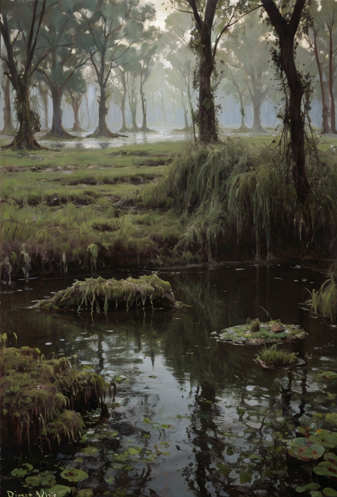 A perishing, scary dark swamp, and drowned rotting people long growing moss