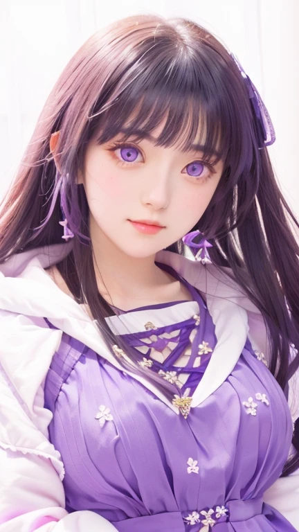 girl with purple eyes and long hair wearing a purple dress, hinata hyuga, iwakura lain, moe artstyle, hinata hyuga from naruto, style like fate/stay night, marin kitagawa fanart, style portrait, gapmoe yandere, close up iwakura lain, visual of a cute girl, in an style