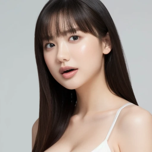 Highest quality、Highest quality、Detailed skin type、Accurate anatomy、Beautiful Face、Open your mouth、Liquid dripping from tongue、Detailed tongue、Accurate Fingers、Precise palm、Hold your chest、Sexy look、Beautiful Eyes、Beautiful clavicle、Micro Bikini、See through、Beautiful cleavage、Center of chest、Sweaty skin、Beautiful belly button、Tight waist、