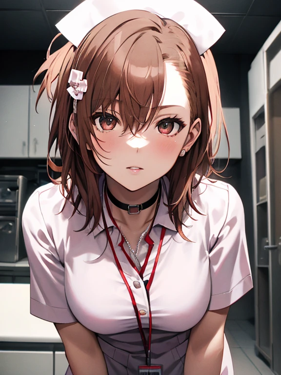 nurse, The background is the operating room, Misaka Mikoto, 1girl, black choker, uhd, retina, masterpiece, ccurate, anatomically correct, textured skin, super detail, high details, high quality, best quality, highres, 4K